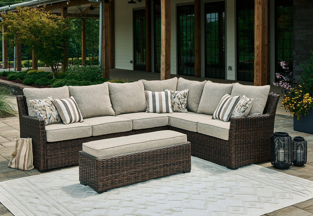 Brook Ranch Outdoor Sofa Sectional/Bench with Cushion (Set of 3) - MR ZEE FURNITURE