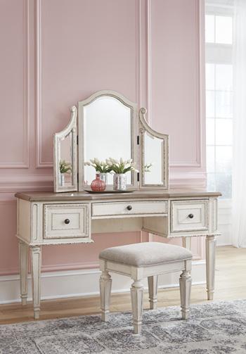 Realyn Vanity and Mirror with Stool - MR ZEE FURNITURE