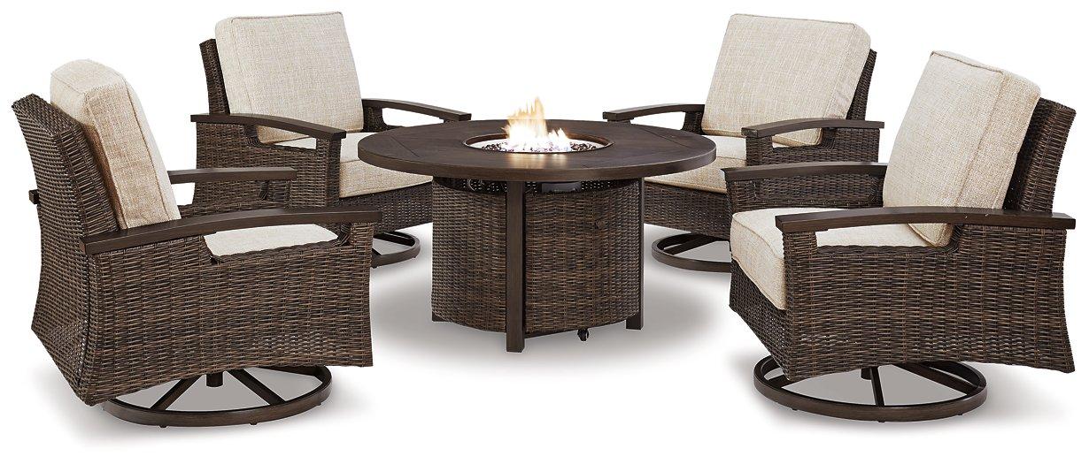 Paradise Trail Paradise Trail Fire Pit Table with 4 Nuvella Swivel Lounge Chairs - MR ZEE FURNITURE