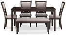 Langwest Dining Table and 4 Chairs and Bench (Set of 6) - MR ZEE FURNITURE