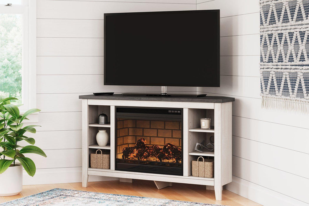 Dorrinson Corner TV Stand with Electric Fireplace - MR ZEE FURNITURE