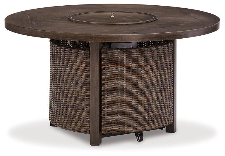 Paradise Trail Paradise Trail Fire Pit Table with 4 Nuvella Swivel Lounge Chairs - MR ZEE FURNITURE