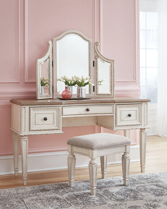 Realyn Vanity and Mirror with Stool - MR ZEE FURNITURE