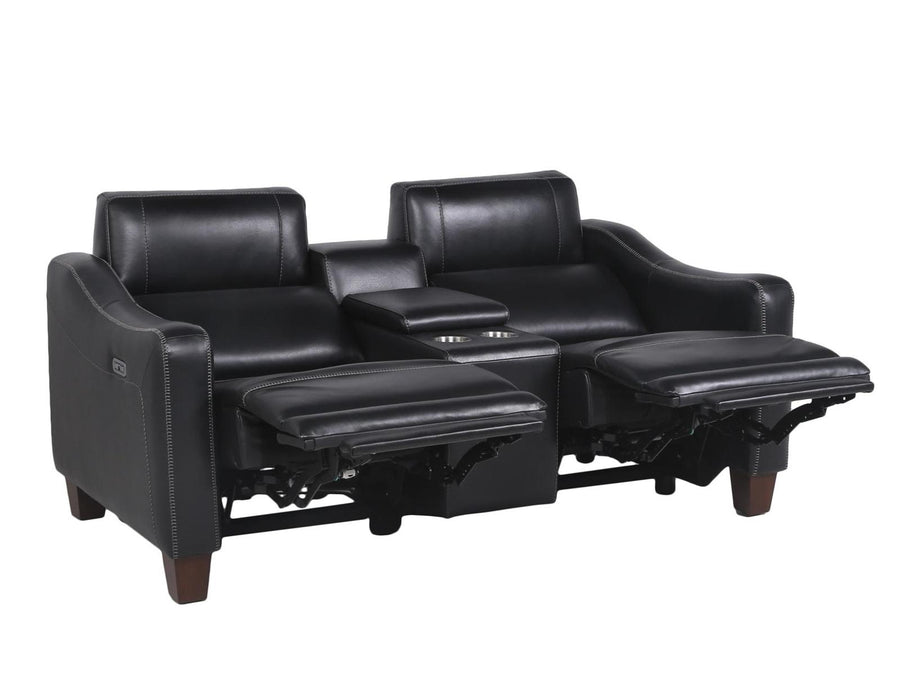 Steve Silver Giorno Dual Power Leather Console Loveseat in Midnight